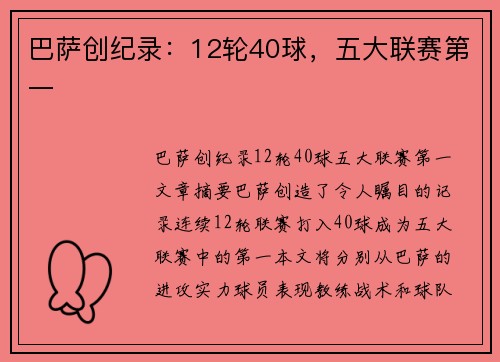 巴萨创纪录：12轮40球，五大联赛第一